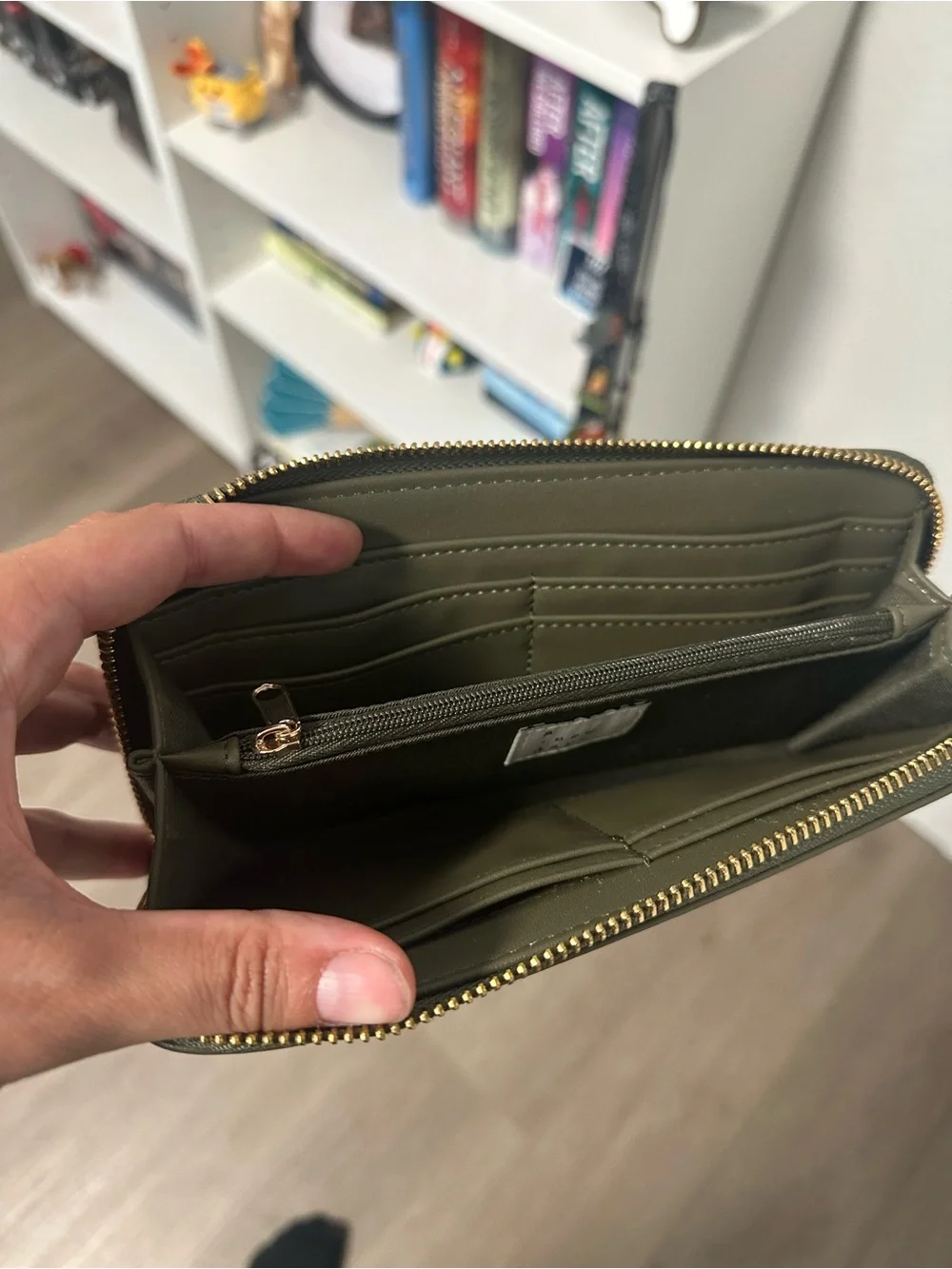 a new day Olive Green Zip Around Wristlet NVR used